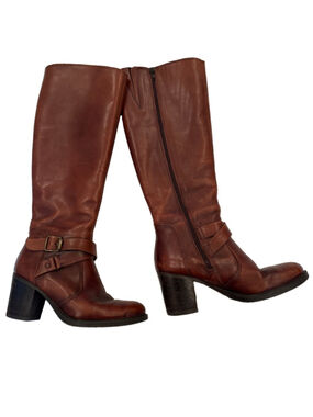Leather Tall Boot Woman’s W/Heel Zipper & Faux Buckle Accent-38=7.5/8 US-riding